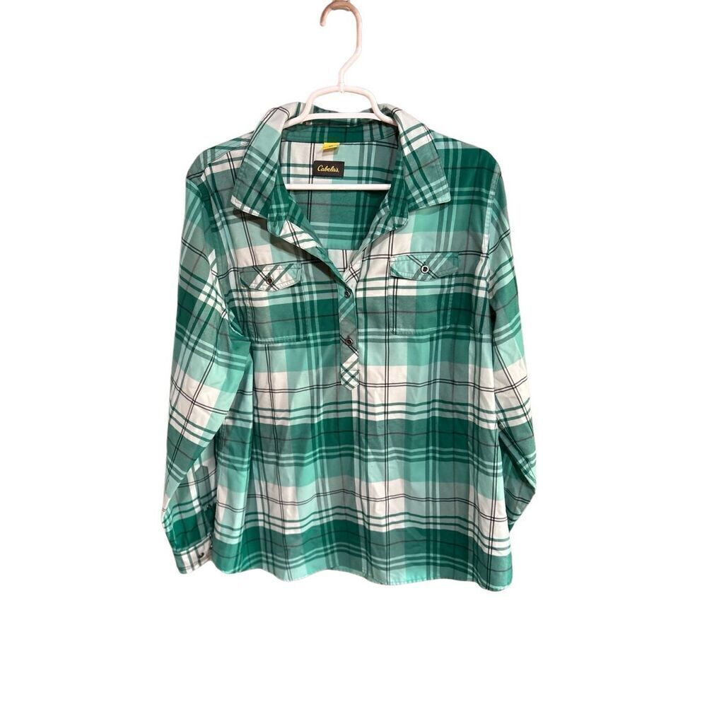 Women's Green Plaid Cabela's Lightweight Pull Over Tunic Size 2XL